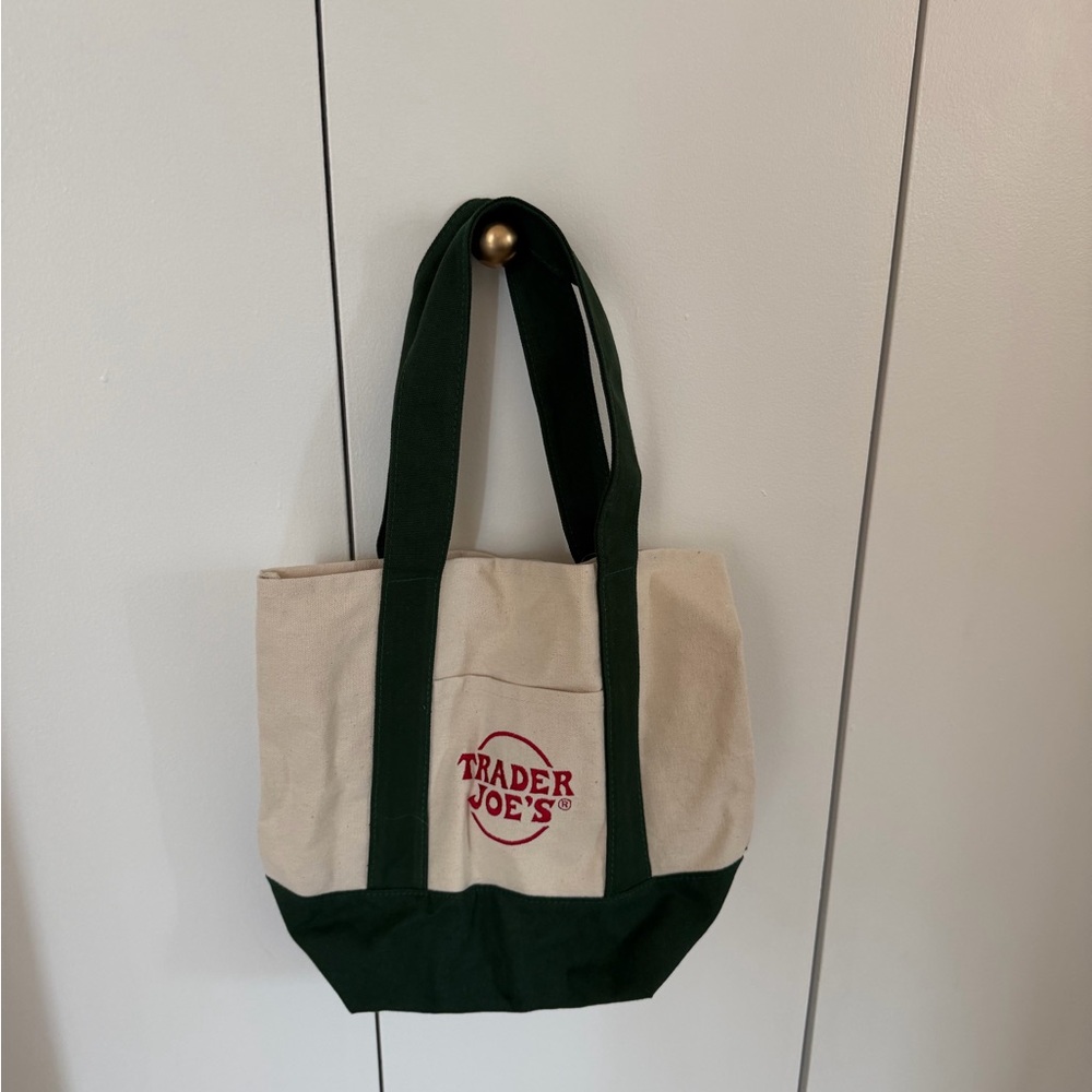 Trader Joe's Canvas Tote Bag in Cream and Dark Green
